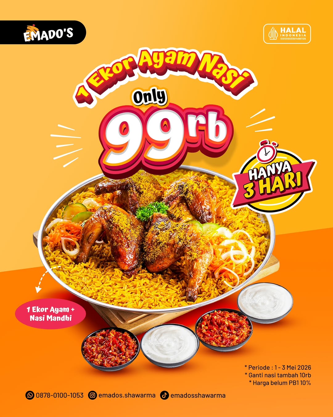 Promo Emados 1 Ekor Ayam Nasi Mandhi Rp 99.000